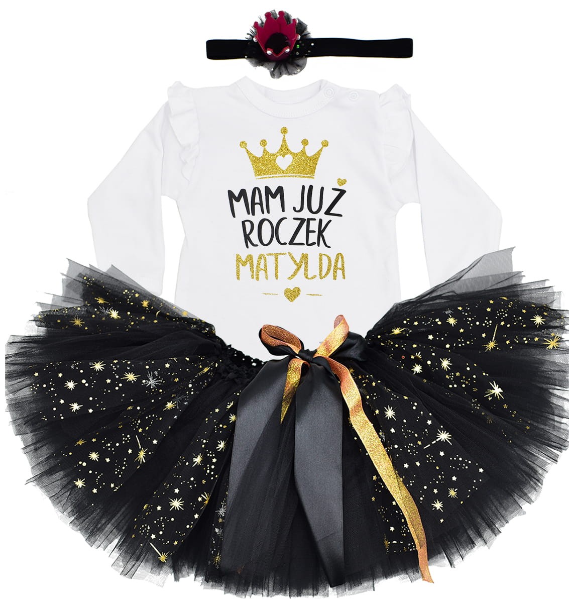 CZARNA TUTU Z GWIAZDKAMI i body falbanka mam już roczek