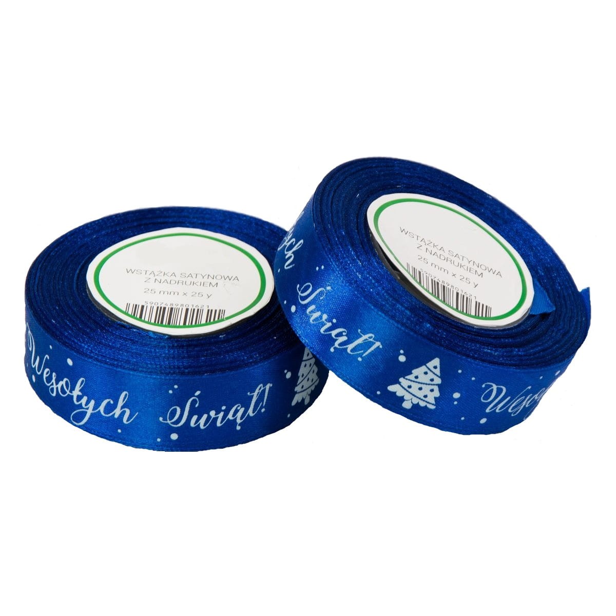 Wstążka satynowa granat 25mm 23m WESOŁYCH ŚWIĄT