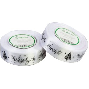 Wstążka satynowa BIAŁA 25mm 23m WESOŁYCH ŚWIĄT