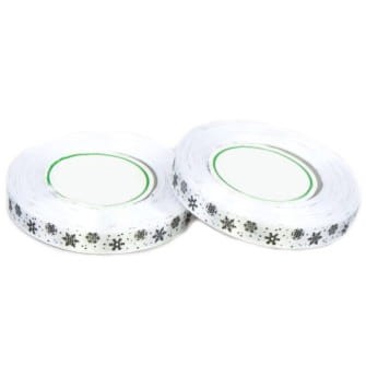 Wstążka satynowa BIAŁA 12mm 23m ŚNIEŻYNKI święta