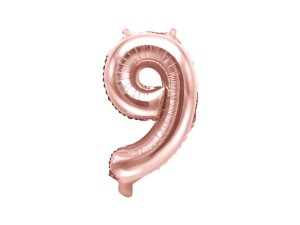 Balon foliowy Cyfra 9, 35cm, różowe złoto