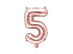 Balon foliowy Cyfra 5, 35cm, różowe złoto