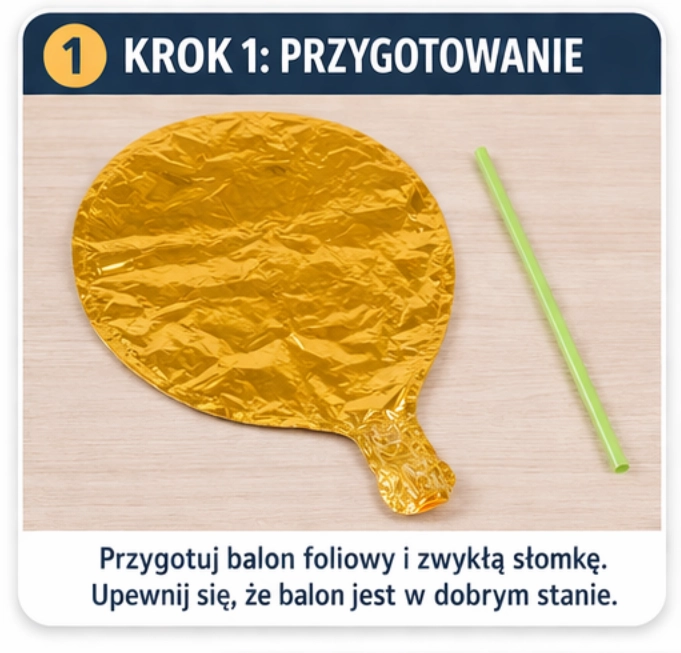 jak napompować balon foliowy krok 1 przygotowanie balon i słomka