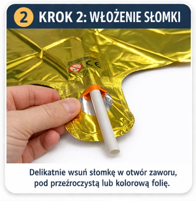 jak włożyć słomkę do zaworu balonu foliowego 5-6 cm