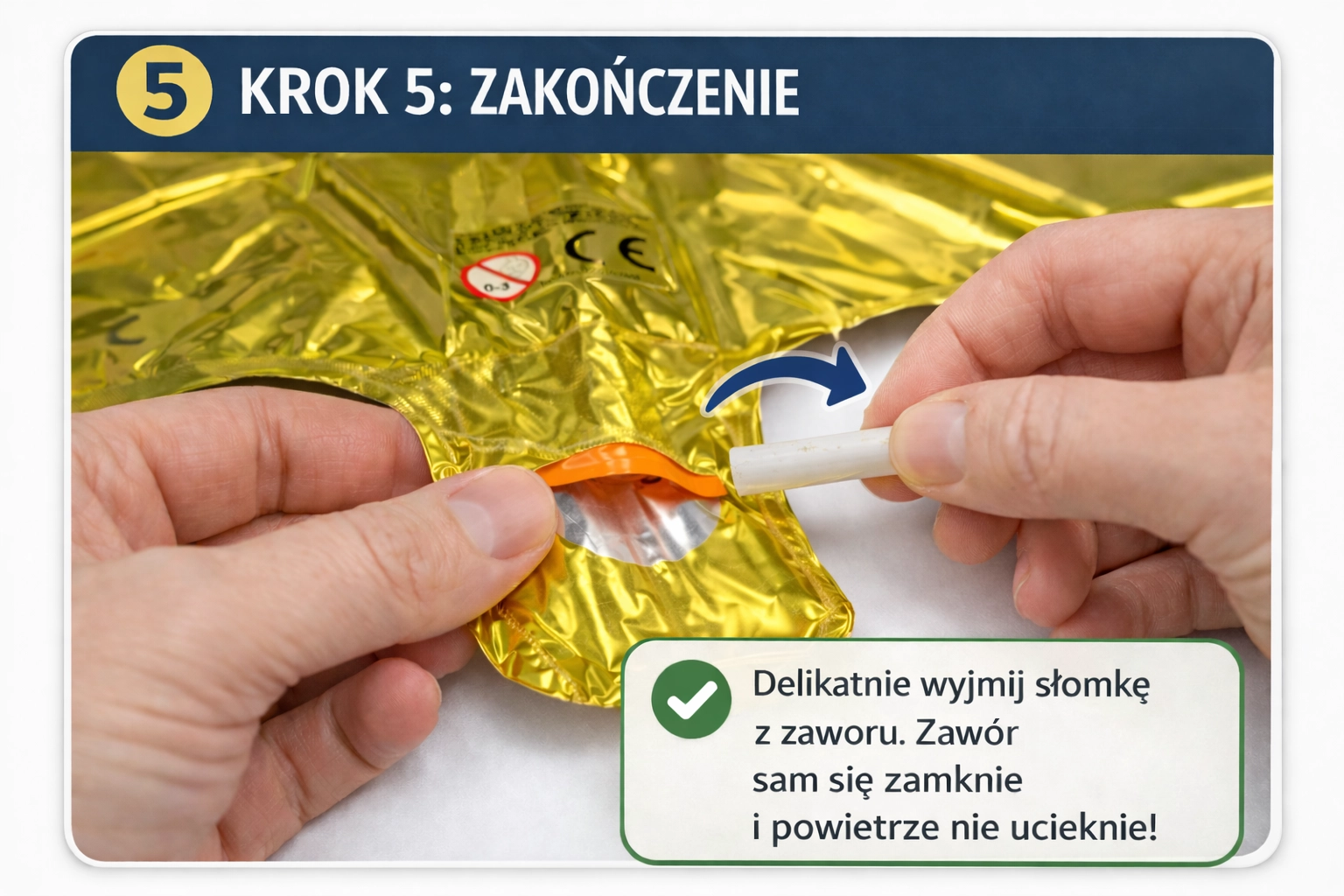 jak wyjąć słomkę z balonu foliowego zawór zamyka się automatycznie