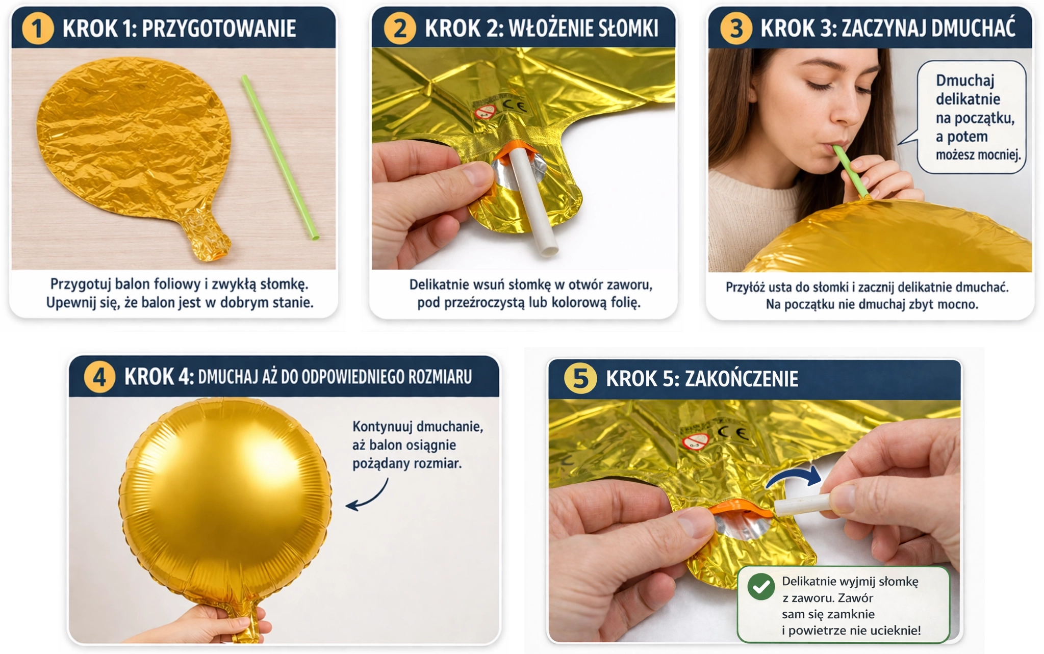 jak napompować balon foliowy instrukcja krok po kroku infografika