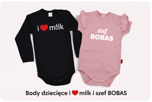 Body dziecięce z nadrukiem – „I love milk” i „Szef Bobas”